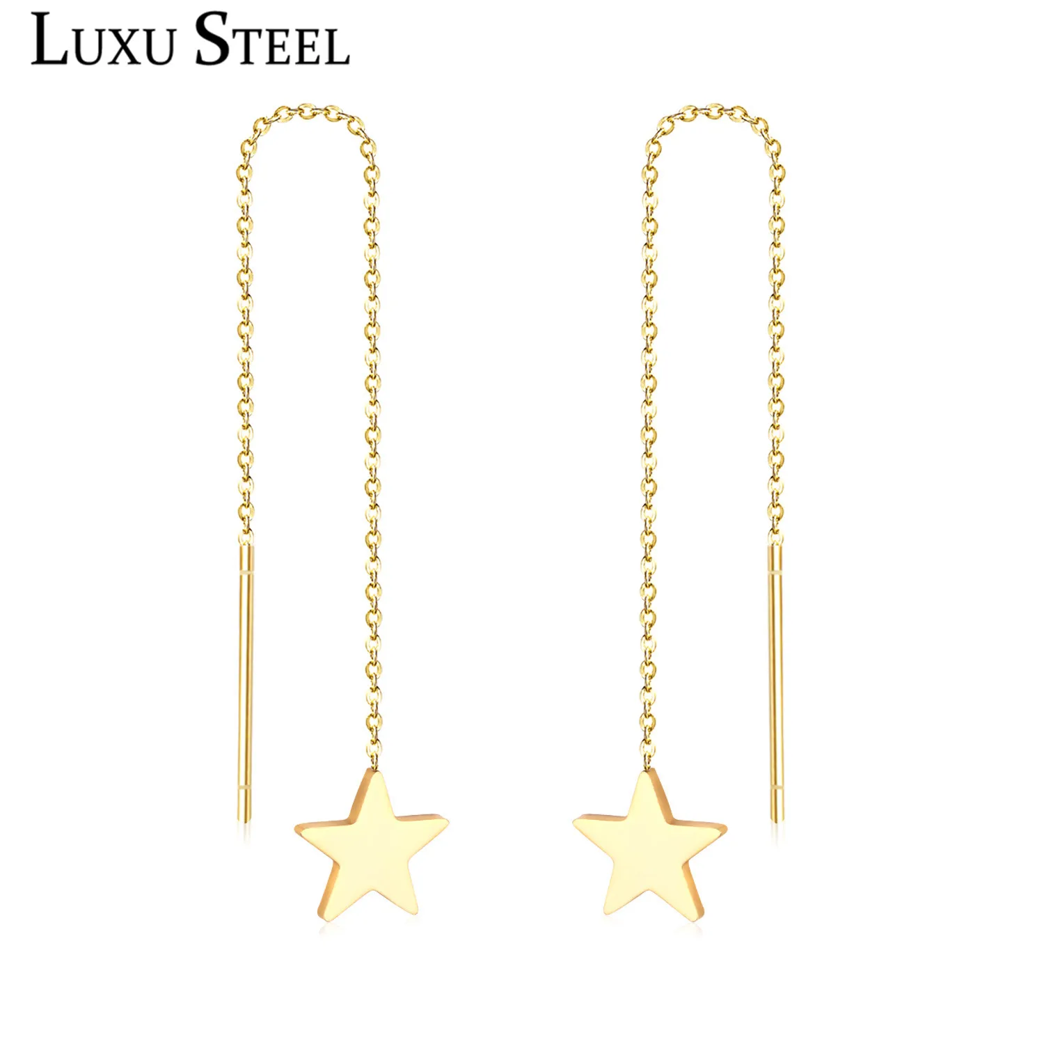 

LUXUSTEEL Different Shape Ear Line Link Chain Earrings Gold/Silver Color Drop Earring Mujer Accessories Trendy Long Jewelry