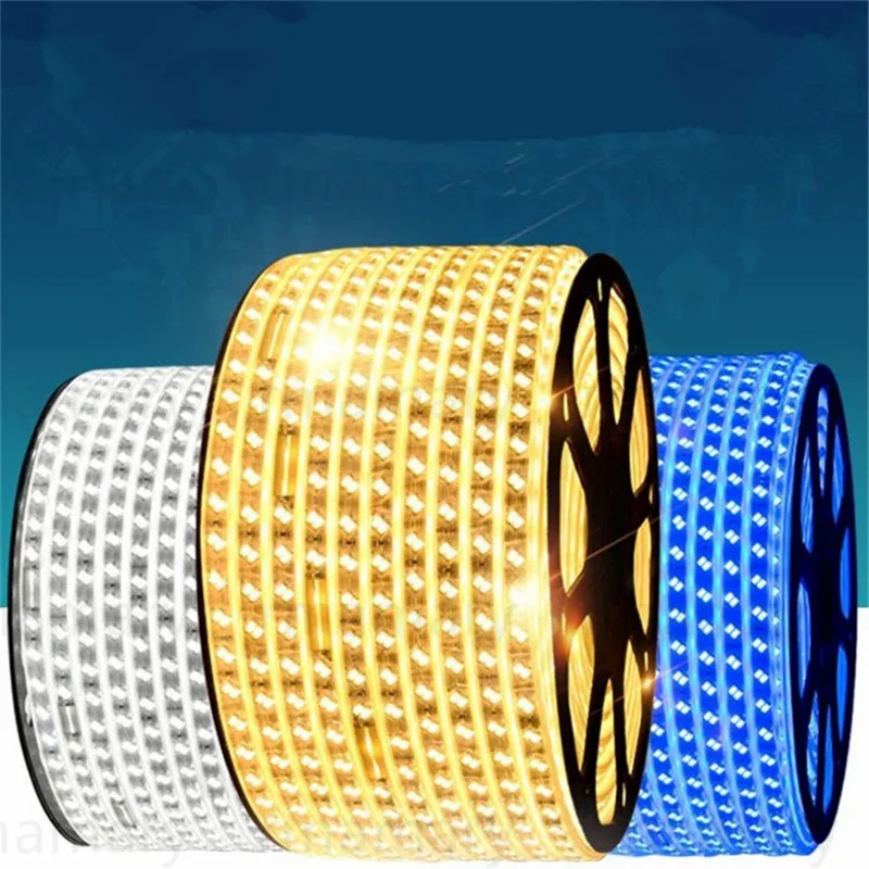 #cheap LED Strips 100meter 4plug 5730 strip 80led Meter Christmas 220V IP67 waterproof strip outdoor garden light white warm white blue