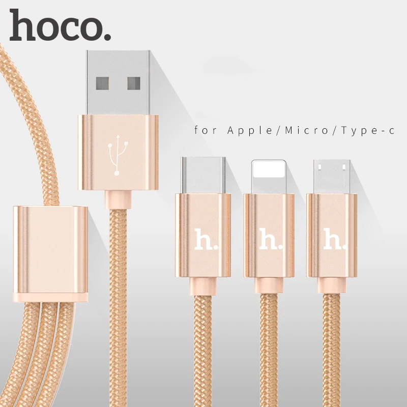 

HOCO Metal Charging Data Cable Nylon Wire Charger for Apple Plug iPhone iPad Micro USB Type C for Samsung Xiaomi 3in1 Cord 2in1