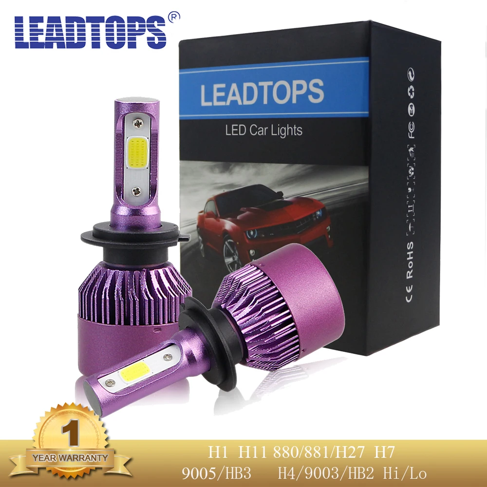 

LEADTOPS 2PCS H7 Car Headlight 72W H4 LED COB Car Light Bulbs Auto Led Headlamp 8000lm 6500K DJ