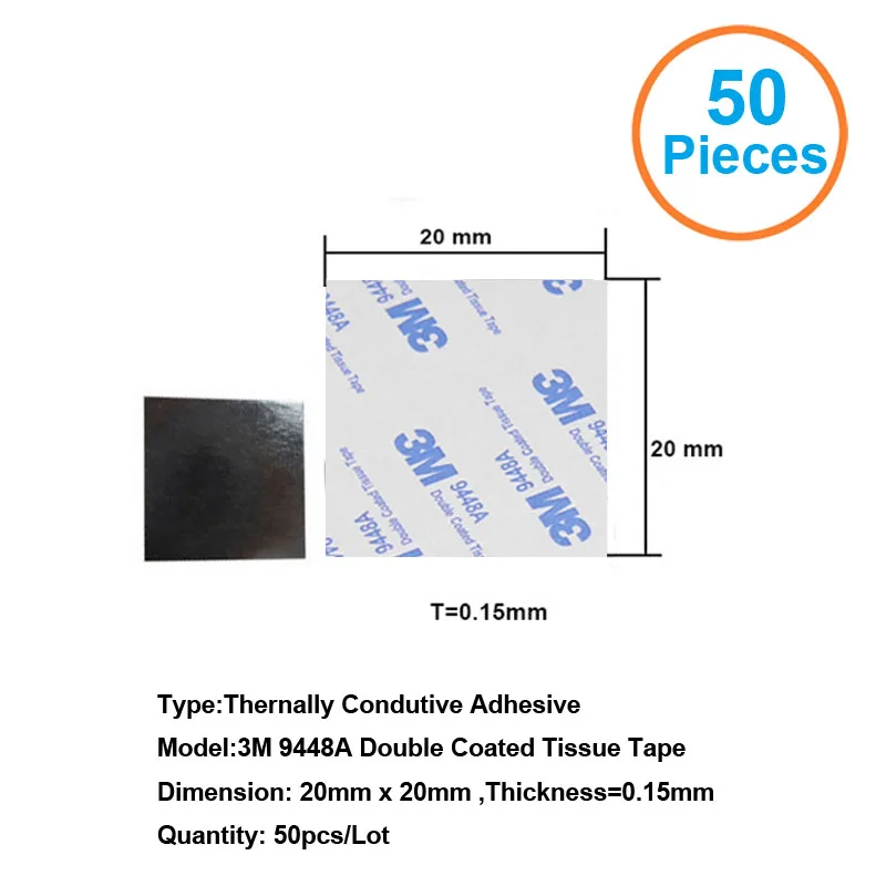 50pcs-3M9448A-20x20x0-15mm-Double-Coated-Tissue-Tape-Thermally-Conductive-Adhesive-thermal-pad-for-heat-sink