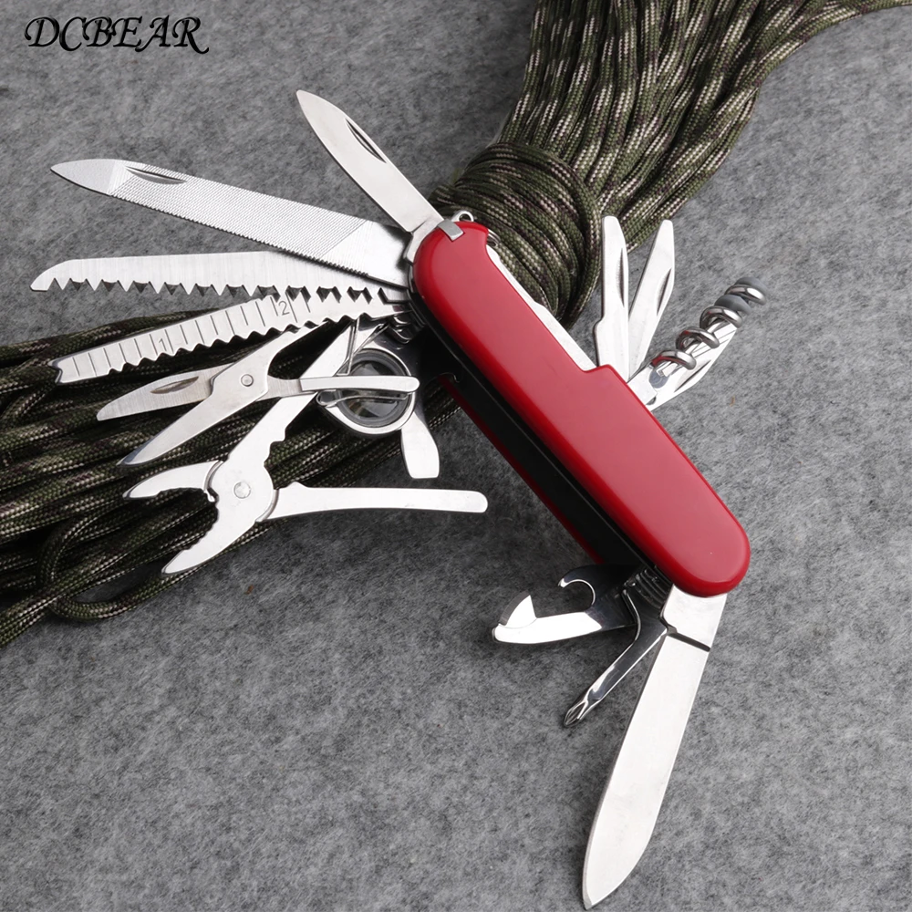 

Red Colors Multifunctional Swiss Knife 90mm Length Camping Tool Stainless Steel Blade SW105R