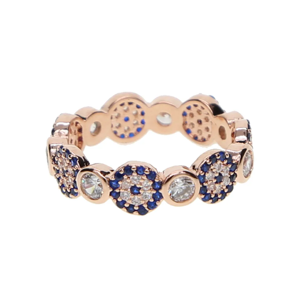 

ROSE GOLD COLOR top quality bezel cz evil eye linked 2018 designer lucky sign turkish eye fashion elegant women finger ring