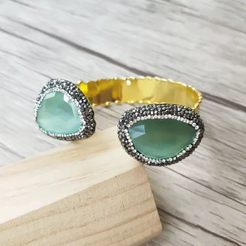

5Pcs Natural Opal Stone Druzy Geode Bangle,Handcuff Gold color Cuff Drusy Bracelets Jewelry BG173