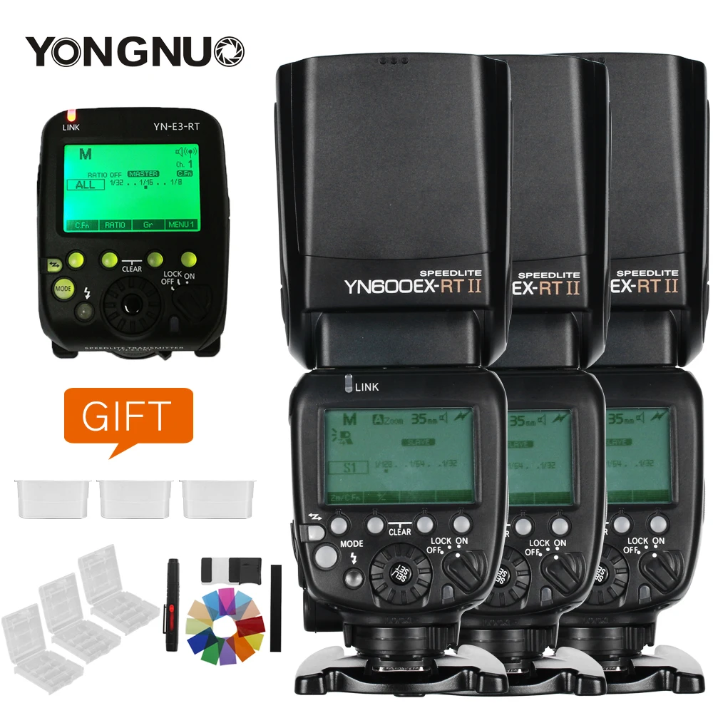 

3x YONGNUO YN600EX-RT II 2.4G Wireless HSS 1/8000s Master TTL Flash Speedlite +YN-E3-RT Trigger for Canon 5D3 7D 6D 70D 60D 5D