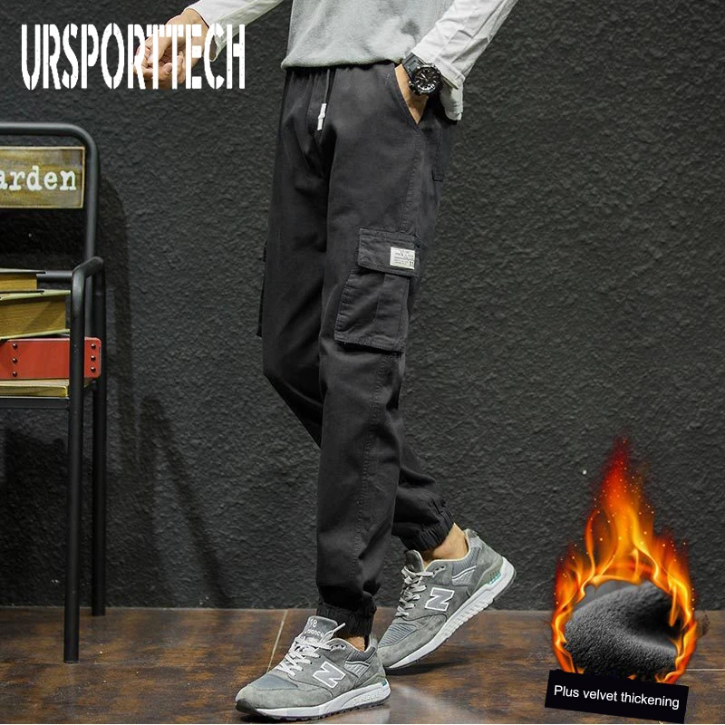 

2018 Autumn And Winter New Men's Trousers Cotton Camouflage Solid Color Plus Velvet Casual Pants Elastic Large Size 7XL