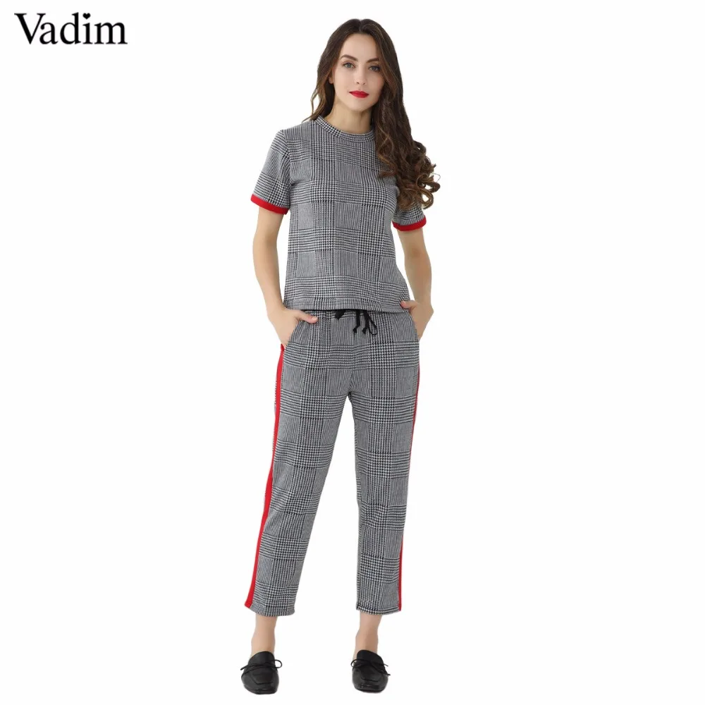 Vadim женские шикарные клетчатые штаны с боковой полосой, с карманами на завязках, британский стиль, женские осенние модные повседневные брюки KZ1131