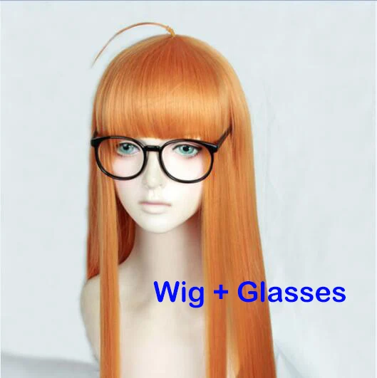 P5 Persona5 Futaba Sakura Cosplay Long Straight Citrus Orange Hair