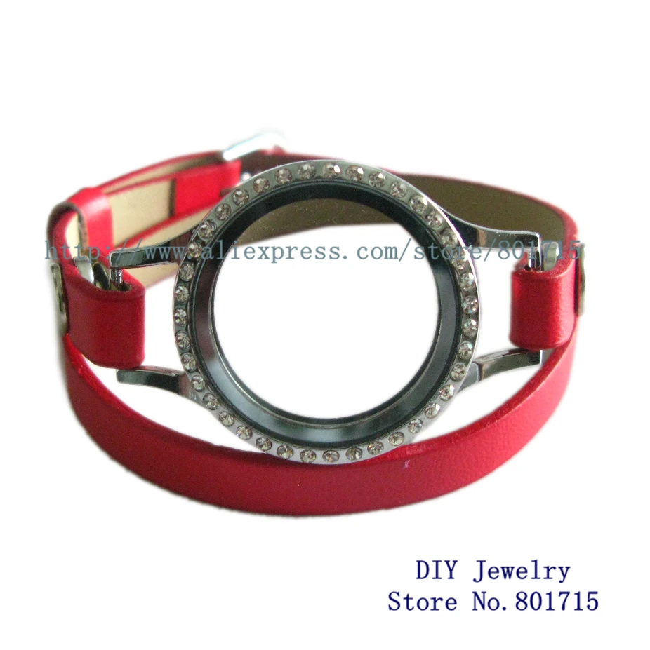

Copy Stainless Steel Magnetic Wrap Bracelet Locket with Leather Wrap Locket Bracelet could put in floating locket living charms