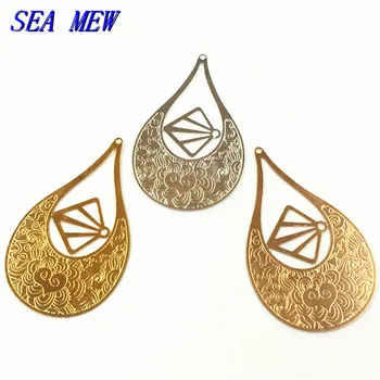 

10PCS 45*28mm Fashion Metal Copper Gold Silver Color Filigree Copper Sheet Water Drop Pendant For Jewelry Making 10PCS