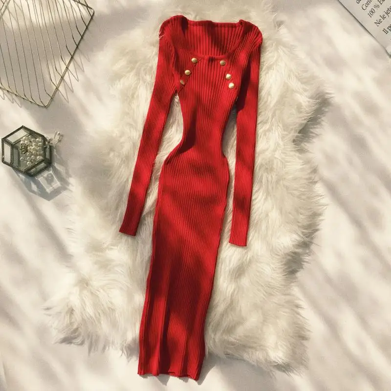 Женское вязаное платье ALPHALMODA элегантные пуловеры с длинными рукавами на