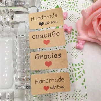 

100Pcs/Lot 4x2cm Rectangle Vintage Brown Kraft Paper Adhesive Labels Stickers Handmade With Love Gracias For Classify Products