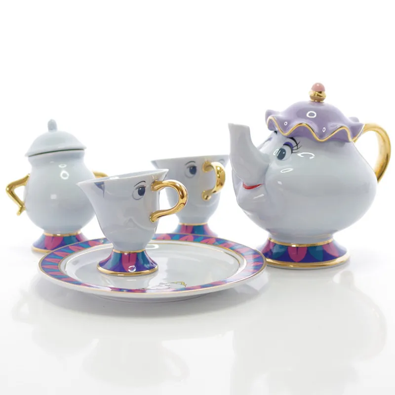 

Cartoon Beauty And The Beast Tea Set Teapot Cup Mrs Potts Sugar Pot Bowl Chip Mug Plate Saucer Kettle Milk Coffee Creative Gift