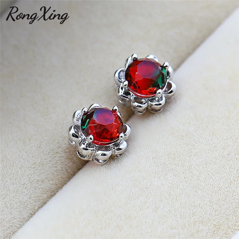 Уникальные серьги гвоздики RongXing с розовым красным зеленым кристаллом из