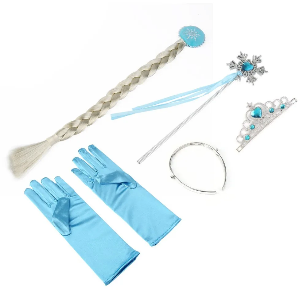 

4Pcs/set Children Girls Party Princess Elsa Anna Accessory Blue Crown Wig Magic Wand Glove for Cosplay Kids Dress up Girl Gifts