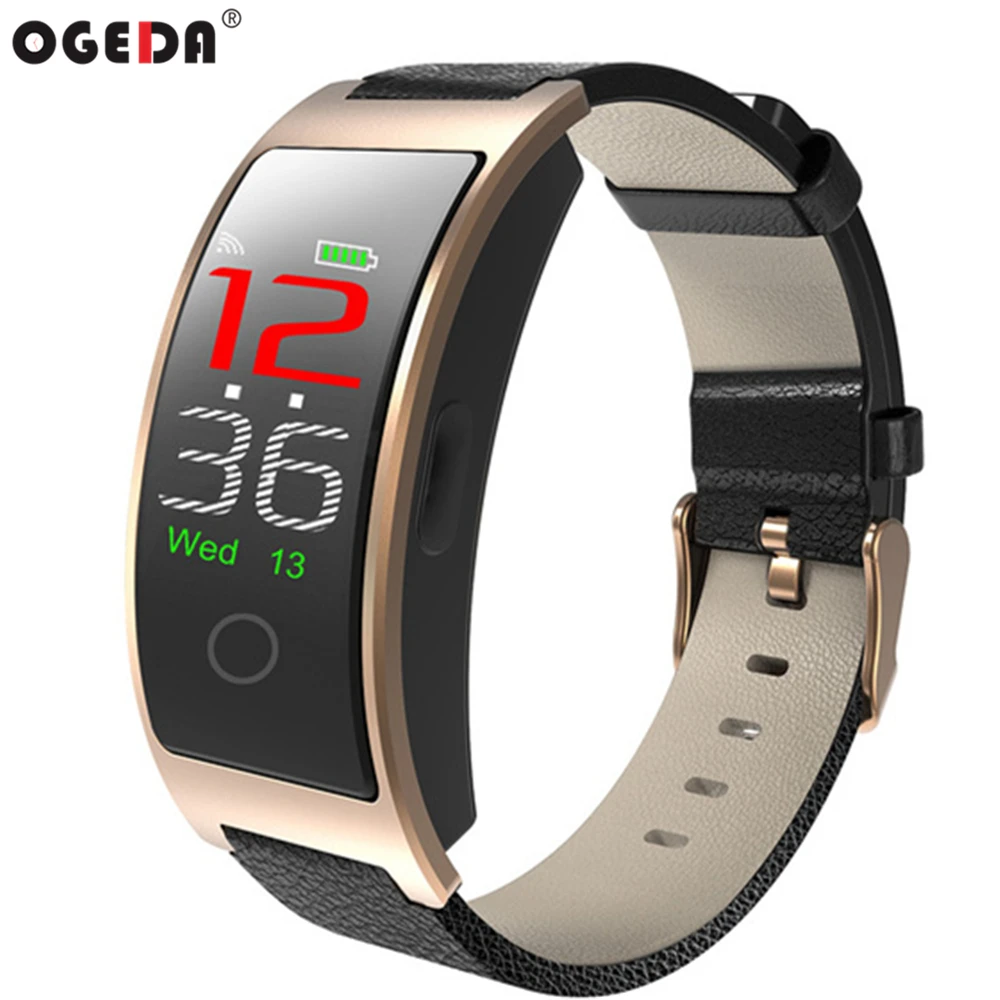 

OGEDA Luxury watches Leather smart men's watch bracelet Full screen touch Color display Realtime heart rate tracker smart clock