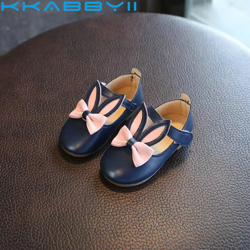 

2018 spring and autumn new girl rabbit ears leather shoes cute princess shoes soft bottom non-slip cartoon baby shoes