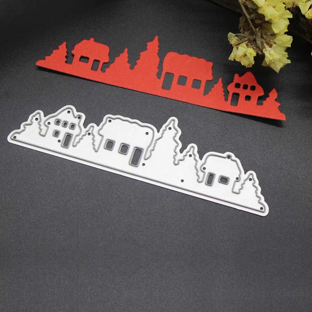 Village Tree House Border Cutting Dies For Scrapbooking Diy Decor Card