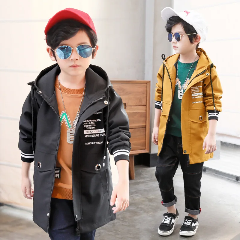 

2018 New Boys Jacket Big Boy Windbreaker Spring Coat Teenager Casual Coat Children Hooded Outerwear Fashion Letter 3-14years