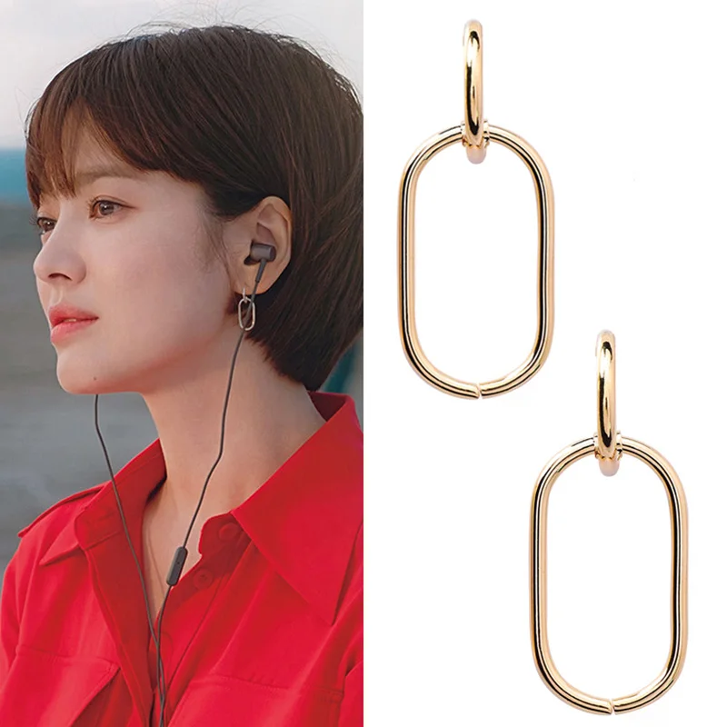 

Minimalsit Korean Popular S925 Silver Needle Gold Silver Color Geometric Loop Chain Metal Earrings For Women Chic Party Earring