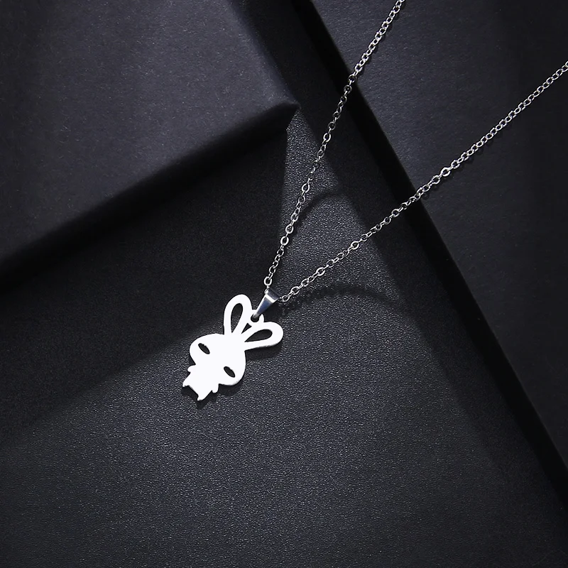 CACANA Stainless Steel Necklace For Women Man Lover's Rabbit Gold And Silver Color Pendant Necklace Engagement Jewelry