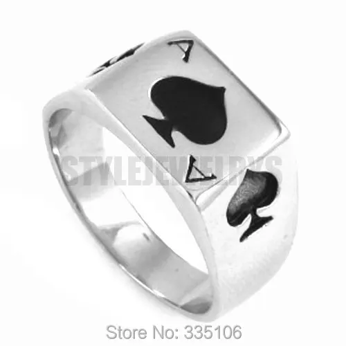 The Ace of Spades Ring Stainless Steel Jewelry Spades Motor Biker Ring Men Ring Wholesale SWR0150A