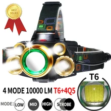 USB XML T6 5 Led Tactical Headlamp Rechargeable 18650 Battery 10000 Lumen Zoomable Waterproof Headlight Torch Head Lantern