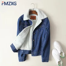 Зимнее женское пальто из овечьей шерсти высокого качества, вельветовое пальто, джинсовая куртка для женщин с длинным рукавом, плотное теплое Синее джинсовое пальто верхняя одежда, джинсовая куртка