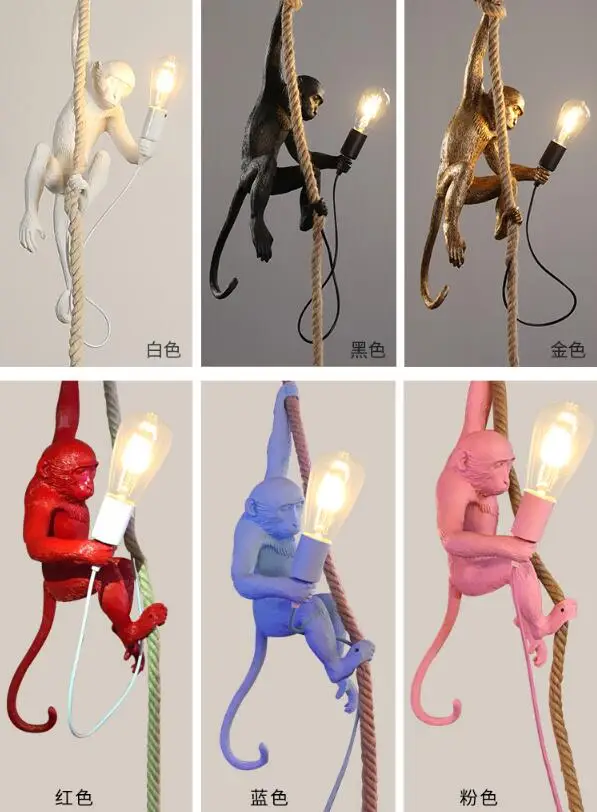 

Bing Vision Modern Pendant Light Simple and Creative Personality Hemp Rope Resin Lamp Corridor Study Cafe Monkey Pendant Light M