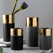Легкая Роскошная матовая позолоченная керамическая ваза креативный минималистичный дизайн украшения для рабочего стола