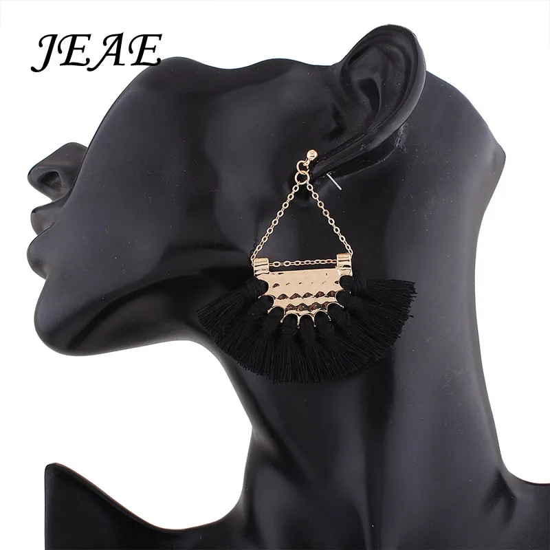 JEAE 2017 Women Fashion Bohemian Vintage Earrings fan shaped Tassel Dangle Earrings Jewelry font b Wedding