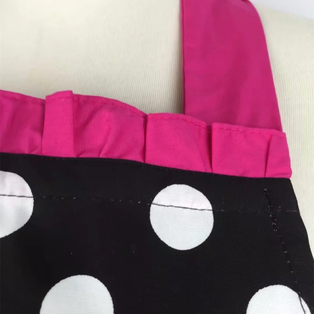 XiuMood New Fashion Sweetheart Adult Bibs Dots Cotton Fabric Kitchen Cooking Aprons Dress For Woman Waiter With Pocket