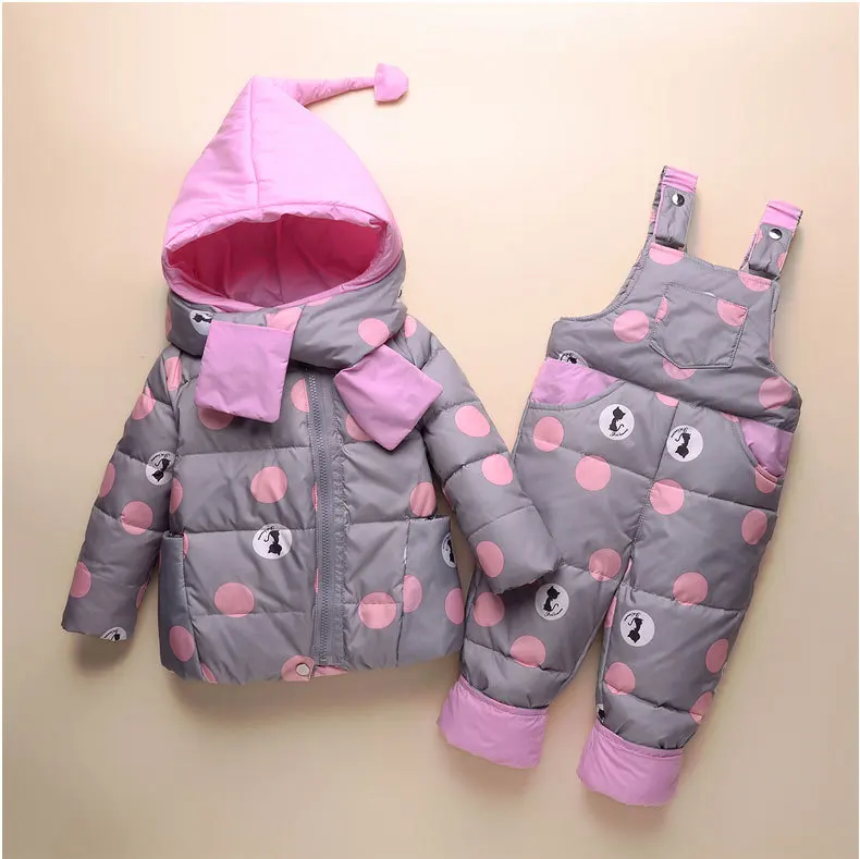 

Infant Baby Winter Coat Snowsuit Duck Down Toddler Girls Winter Outfits Snow Wear Jumpsuit Bowknot Polka Dot Hoodies Jacket 30#