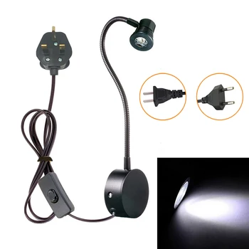 

Hot 3W LED Wall Lamps Children Reading Lamp Bedside Lighting AC90-260V Aluminum 360 Degree Rotating + switch and EU US Plug