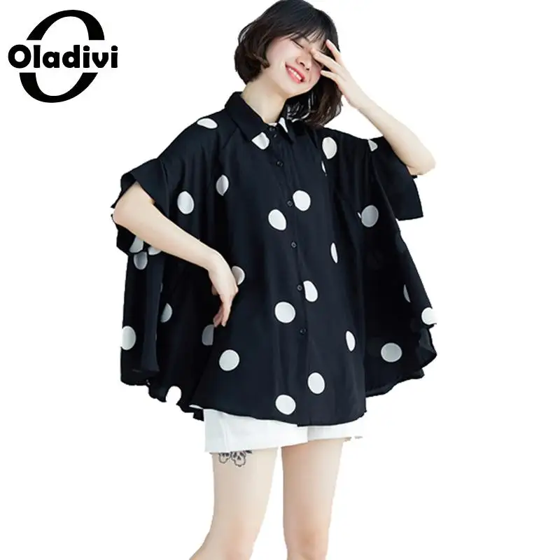 

Oladivi Oversized Plus Size Women Clothing Polk Dot Print Shirt Ladies Fashion Blouses Summer New Top Tees Female Tunics Blusas