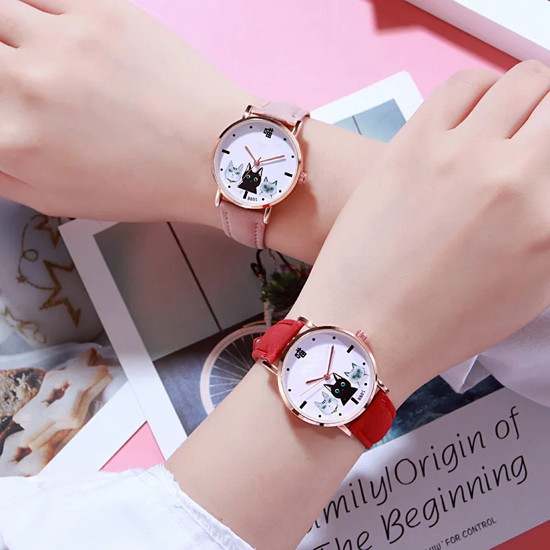 

Unique Creative Lovely Cat Pattern Design Women Fashion Watches Ladies Casual Wristwatch Female Quartz Wristwatch reloj mujer
