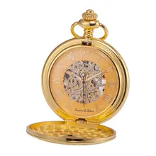 Роскошный Бренд KS Римские Цифры Драгоценностей Золотой Корпус и Цепь из Сплава Скелетный Циферблат Ограниченный Выпуск Кулона Классический Стиль Элегантные Механические Антикварные Карманные Часы / KSP031