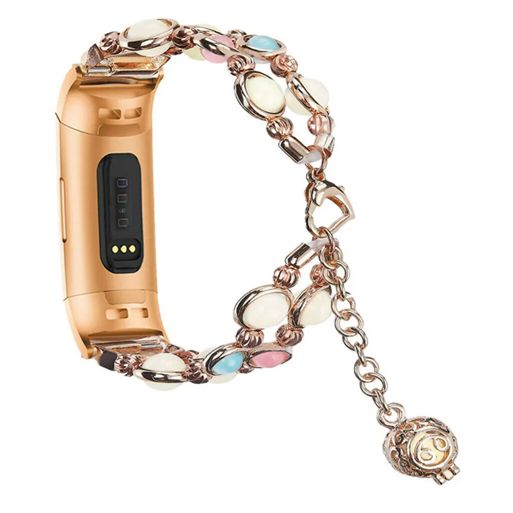 Светящийся браслет Essidi, ремешок для Fitbit Charge 3, умный Браслет, петля для женщин, модный ремешок из нержавеющей стали с бусинами для зарядки 3