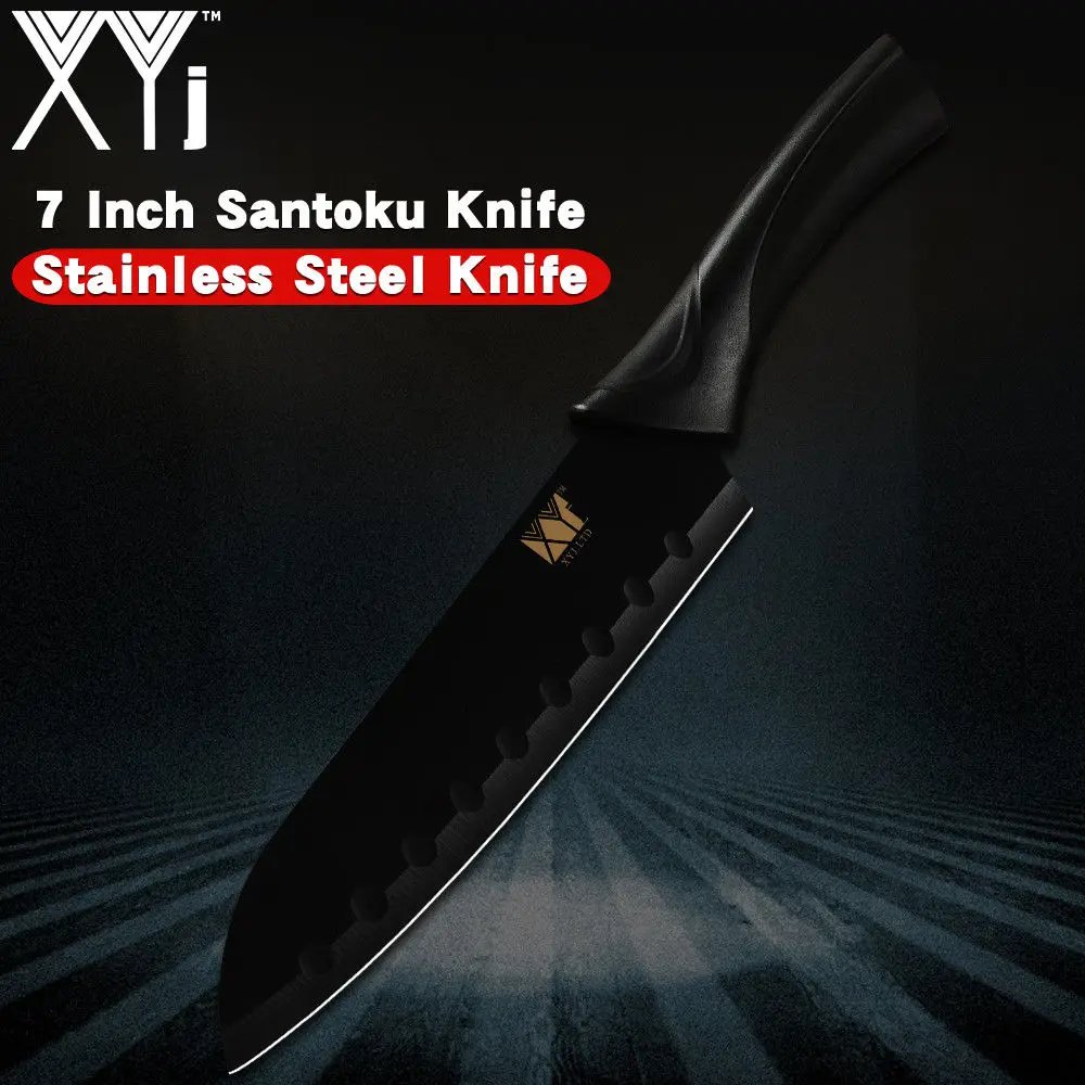 XYj 6 шт. набор ножей из нержавеющей стали с красочной ручкой и острым лезвием 8 ''шеф-повара для нарезки хлеба 7'' сантоку 5 ''универсальный нож для очистки овощей 3,5'' - Цвет: 7 inch santoku knife