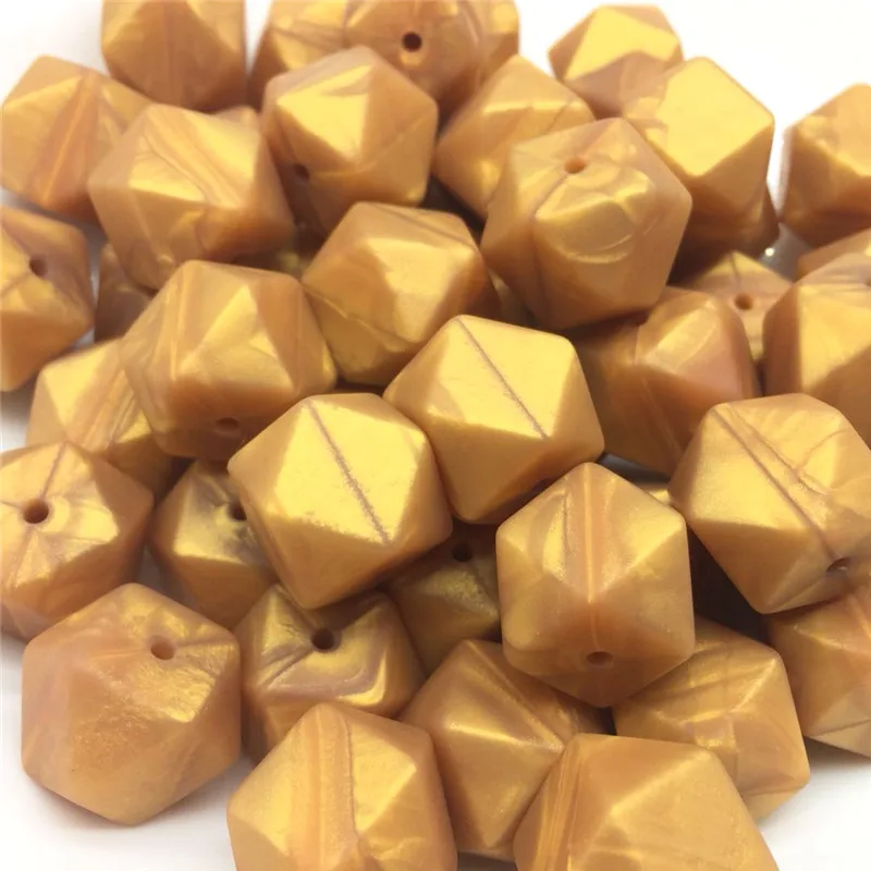 

10 PCS Metallic Gold Silicone Hexagon Baby Beads 17MM Chewing Beads For DIY Baby Newborn Teething Nursing Necklace Pacifier Clip