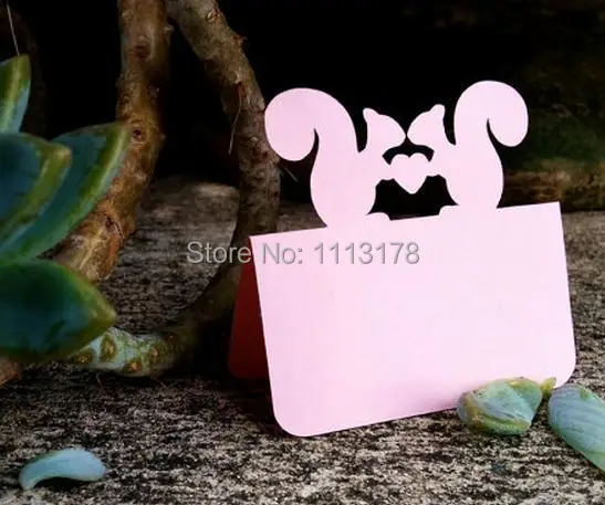 Pink Squirrel Couple Blank Place Cards Holiday Wedding Dinner