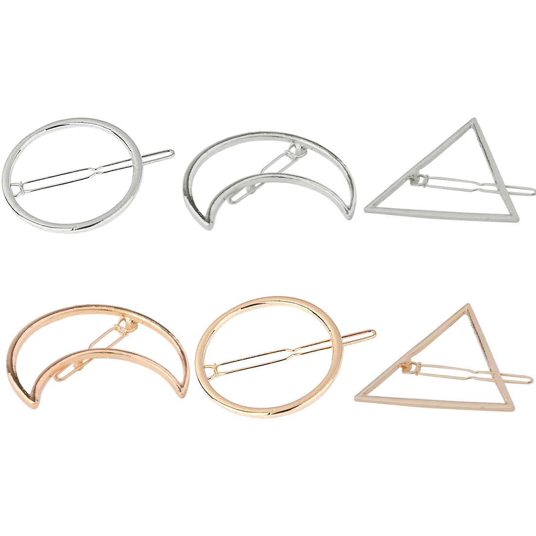 Geometric Shape Hair Clip Fashion Women Lady Girl Punk Hollow Out Moon Triangle Circle Barrettes Hairpin Clamps Gold Tone