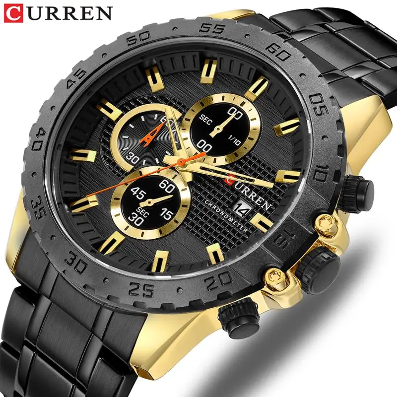 

Luxury Brand CURREN Quartz Watches Stainless Steel Chronograph Wristwatch Sporty Mens Clock Male Casual Business Quartz Watch