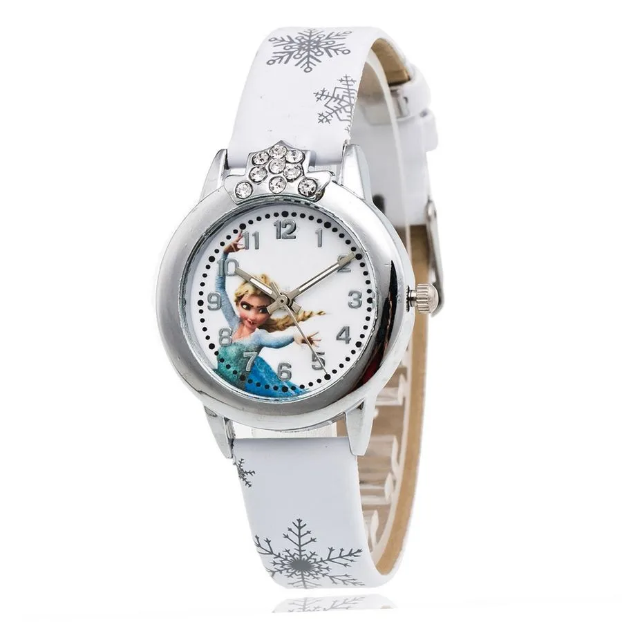 Новые детские часы с изображением принцесс Эльзы и Анны, модные детские часы для девочек, подарки для студентов, кожаные аналоговые наручные часы для девочек, детские часы