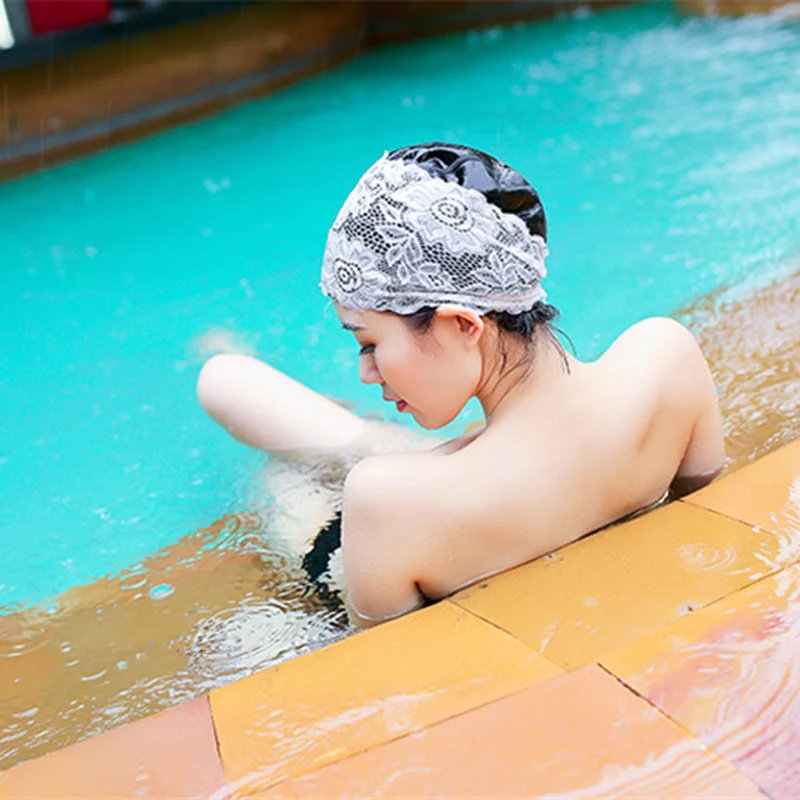 Размера плюс для взрослых из искусственной ткани водонепроницаемые шапочки для купания с оборками, с длинным защиты волос Плавание бассейн Плавание ming воды шапки Для женщин
