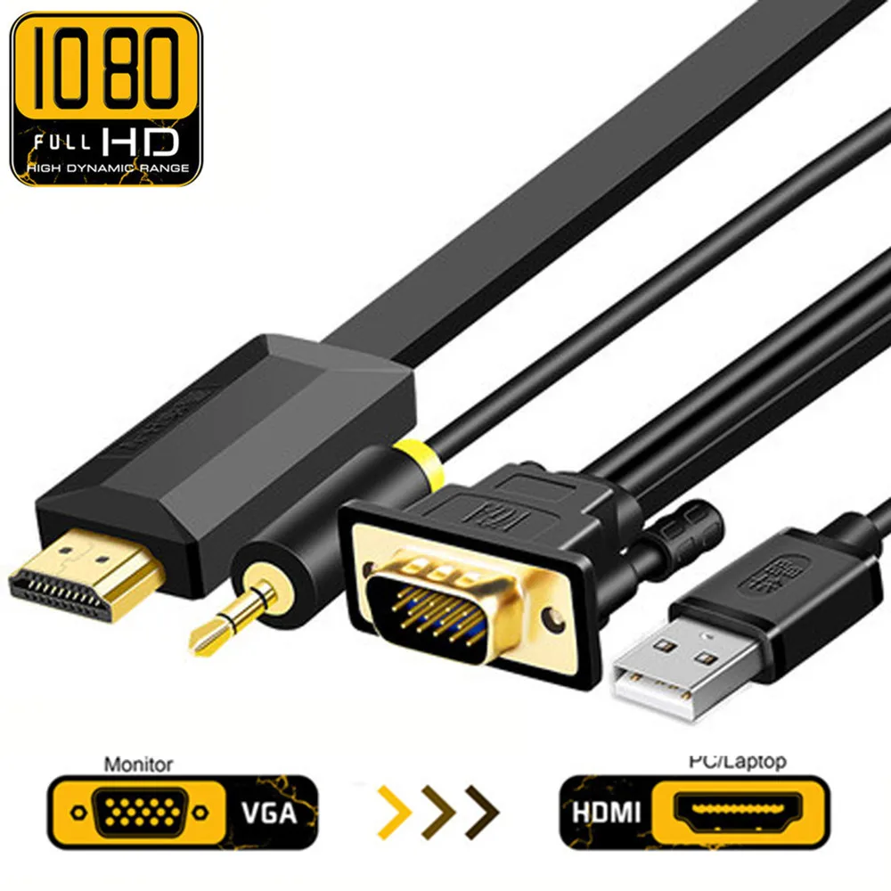 1 м 3 VGA в HDMI адаптер с USB кабелем цифровой аналоговый видео аудио конвертер для ПК
