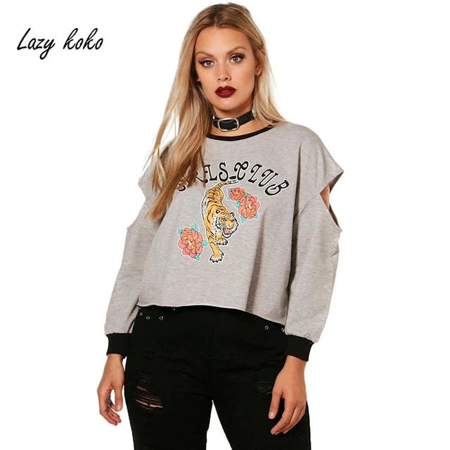 lazy koko 2018 plus size women sweatshirt long sleeve solid gray o plus size sweatshirts