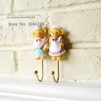 

2016 A set of two Pastoral style creative Home Furnishing clothes hook,resin+iron hooks,Korean style cute small bear coat hooks