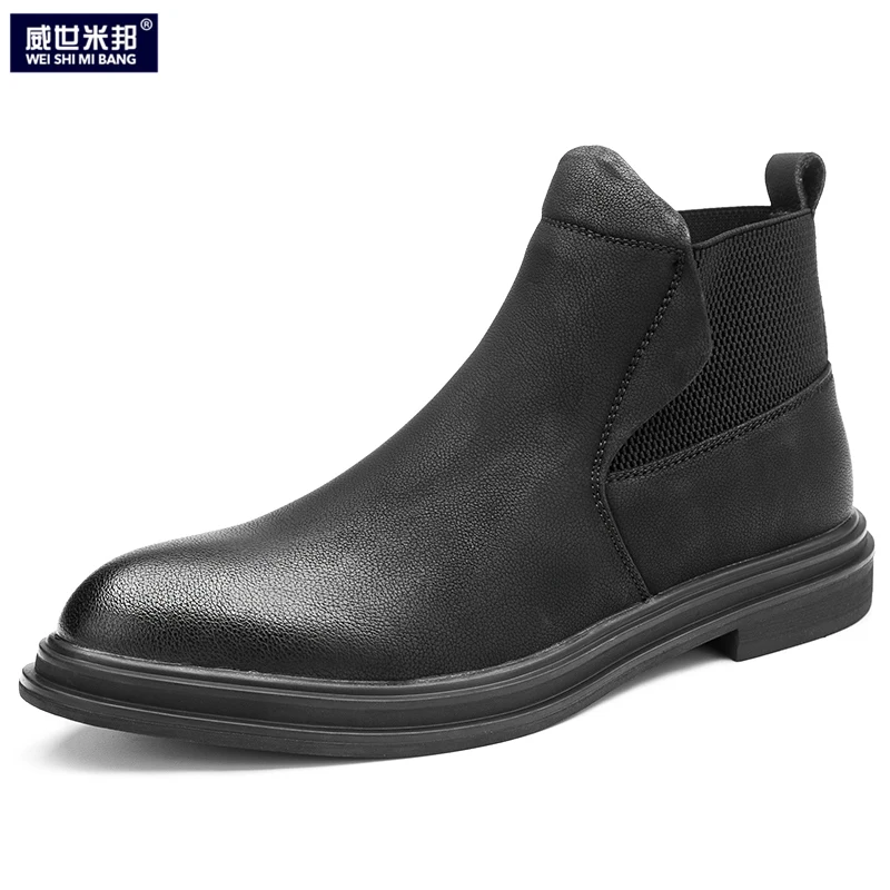 

Fashion Man Pointed Toe Chelsea Boots Casual Slip On Ankle Boots Mens Boots Winter Heighten Shoes