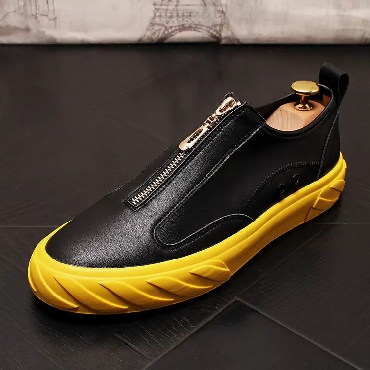 ERRFC Luxury Designer Men Black Casual Comfort Shoes Zip Round Toe Trending Man White Platform Street Show Shoes Size 38-43 Male